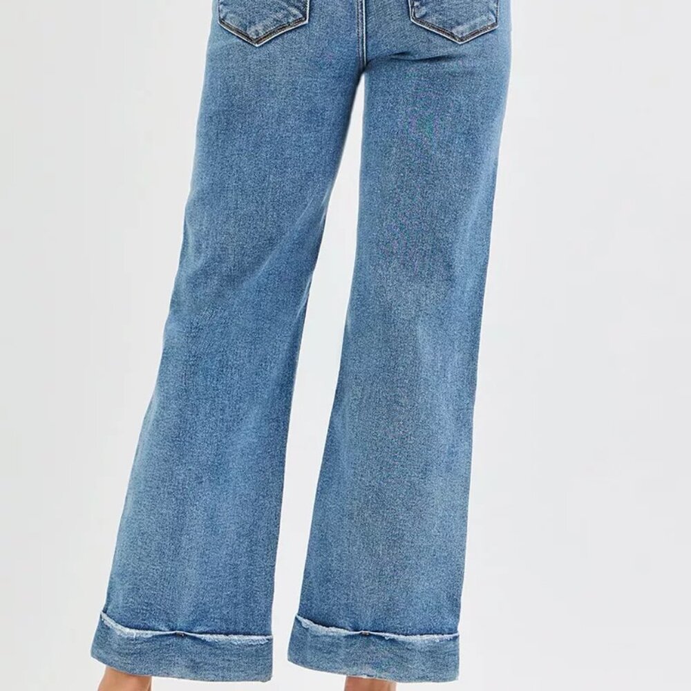 RISEN Full Size Mid Rise Crop‎ Straight Jeans with Taylor Cuffed Plus Size - Picture 5 of 6
